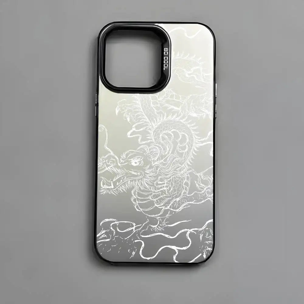 Fashion Chinese Dragon Phone Case For IPhone 16 15 14 13 12 11 Pro Max Black Matte Multicolor Laser Metallic Aurora Cover