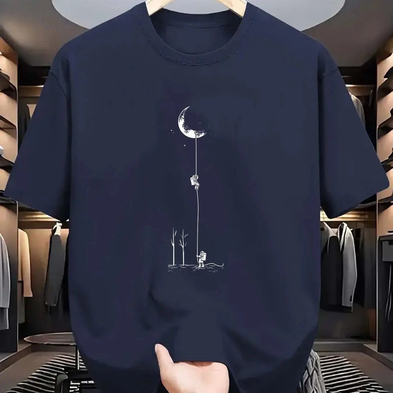 Men's 100% Cotton Moon Print T-Shirt – Casual Loose Fit