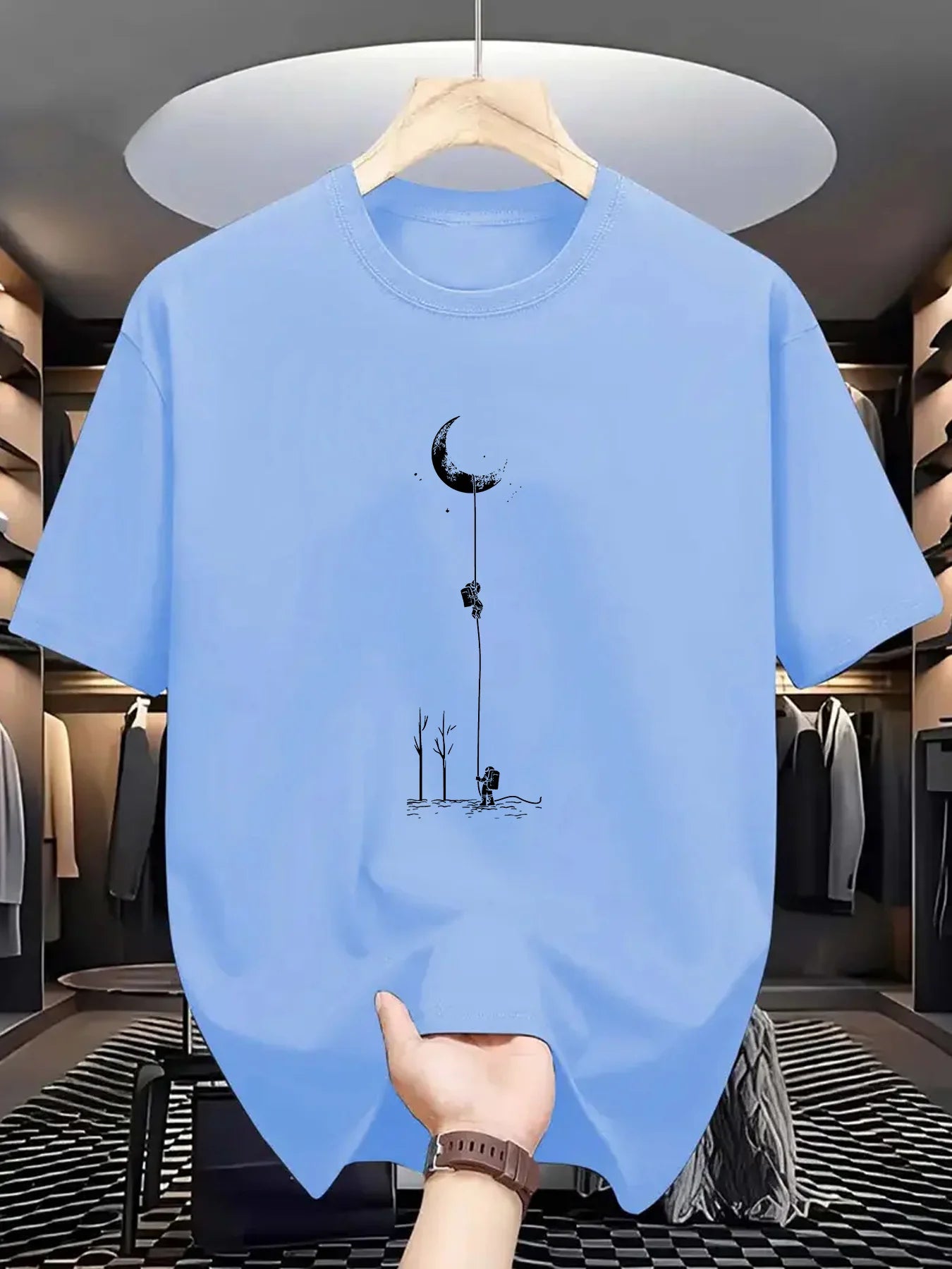 Men's 100% Cotton Moon Print T-Shirt – Casual Loose Fit